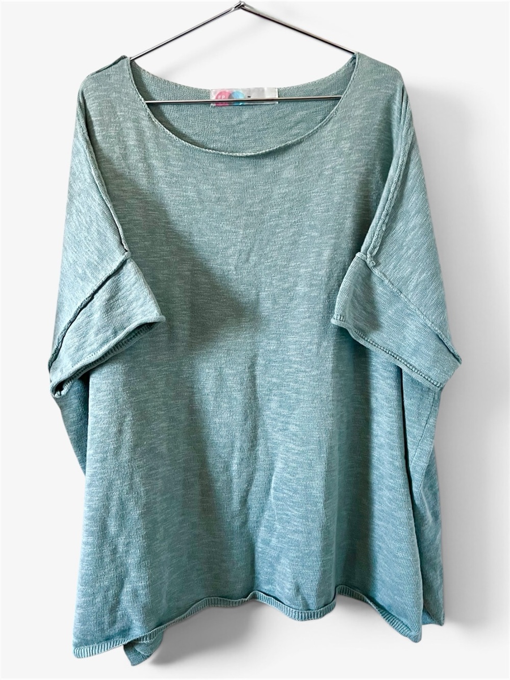 Free People FP Beach Womens Sage Green Oversized Knit Top Short Sleeve Boxy